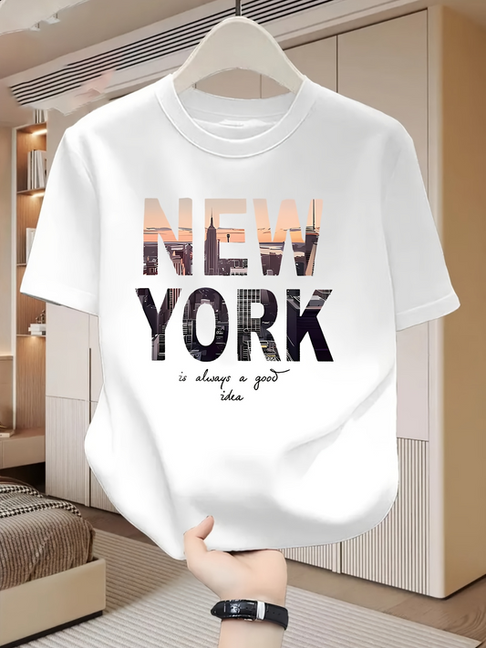 Men's Graphic T-Shirt New York City Skyscape Text With Skyline Reflection T Shirt