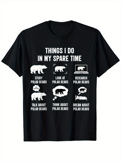 Men's Graphic T-Shirt Things I Do In My Spare Time White Icons With Creative Cartoon Polar Bears