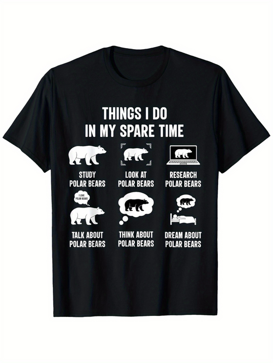 Men's Graphic T-Shirt Things I Do In My Spare Time White Icons With Creative Cartoon Polar Bears