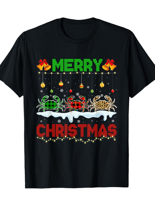 Men's Graphic T-Shirt Festive Merry Christmas Design With Ornaments Lights And Decorative Trees