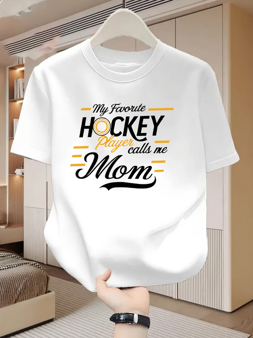 Men's Graphic T-Shirt My Favorite Hockey Player Calls Me Mom Bold Cheerful Lettering T Shirt
