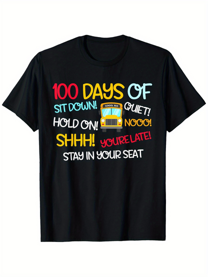 Men's Graphic T-Shirt Bright Colorful Lettering With A Yellow School Bus On Black T Shirt