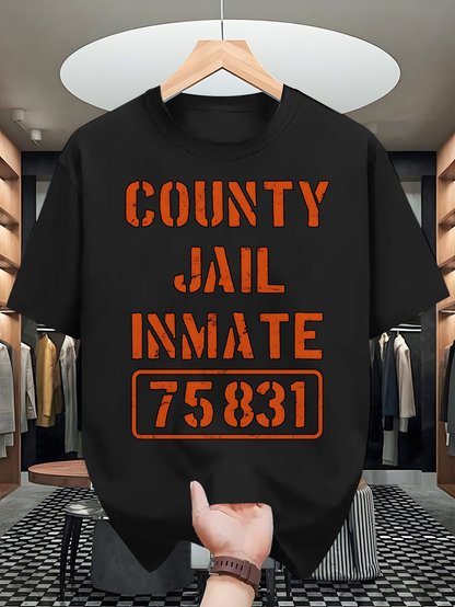 Men's Graphic T-Shirt County Jail Inmate Number Printed On Black T Shirt