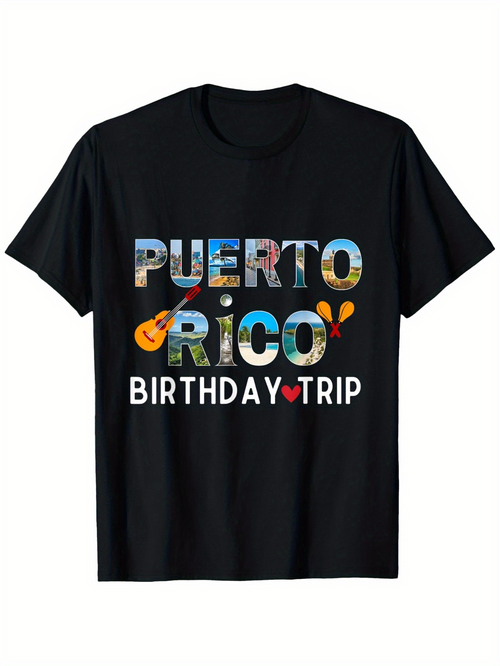 Men's Graphic T-Shirt Puerto Rico Colorful Island Birthday Trip With Festive Guitar