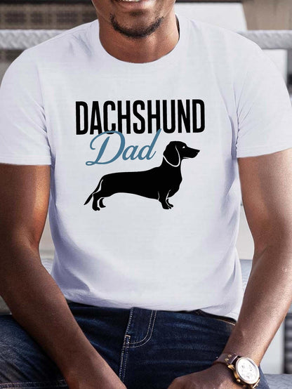 Men's Graphic T-Shirt Dachshund Dad Silhouette Design With Elegant Script Talking About A Dog