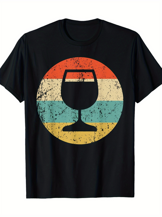 Men's Graphic T-Shirt Vintage Sunset Colors Featuring A Classic Wine Glass Silhouette