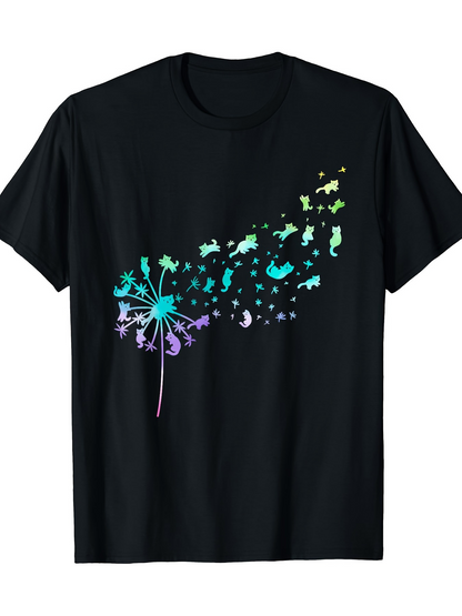 Men's Graphic T-Shirt Floral Wind With Multicolored Butterflies Flowing Gracefully From Dandelion Seeds