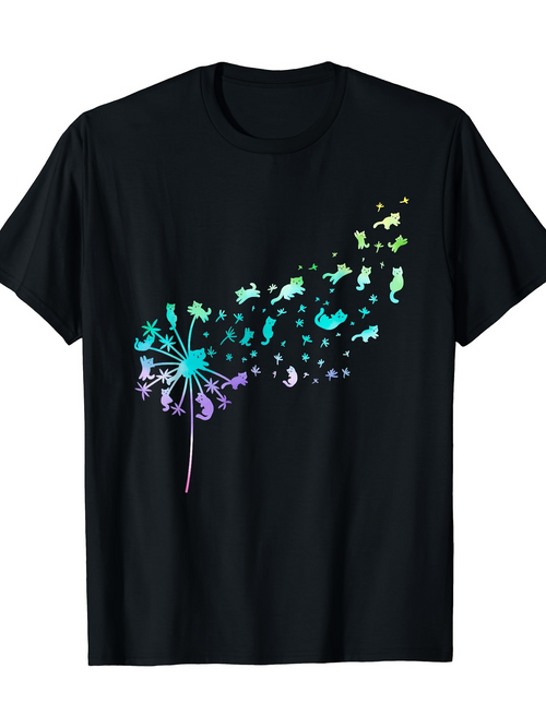 Men's Graphic T-Shirt Floral Wind With Multicolored Butterflies Flowing Gracefully From Dandelion Seeds