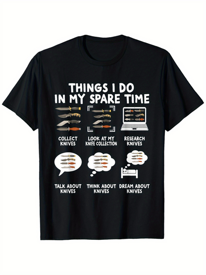 Men's Graphic T-Shirt Things I Do In My Spare Time Collect And Research Knives With Various Knife Designs