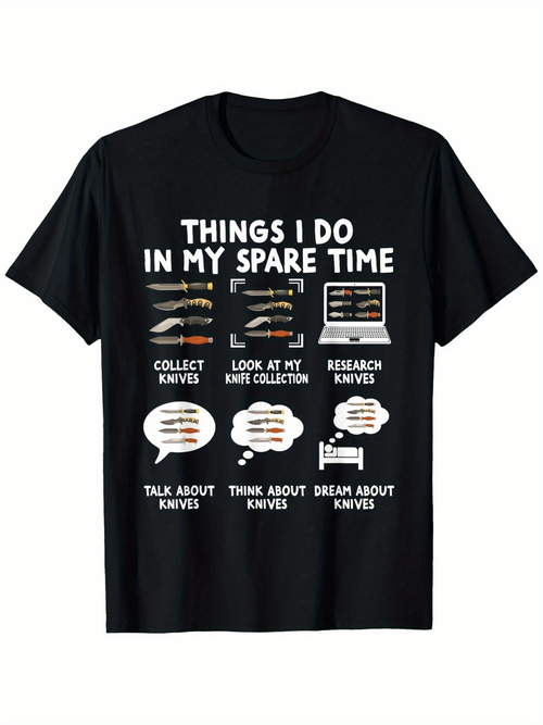 Men's Graphic T-Shirt Things I Do In My Spare Time Collect And Research Knives With Various Knife Designs