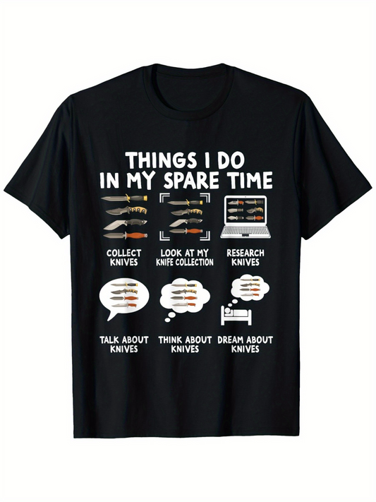 Men's Graphic T-Shirt Things I Do In My Spare Time Collect And Research Knives With Various Knife Designs