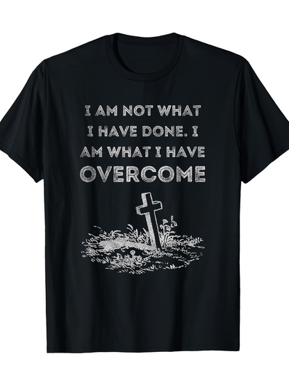 Men's Graphic T-Shirt I Am Not What I Have Done I Am What I Have Overcome With Fallen Cross Among Wildflowers And Ground