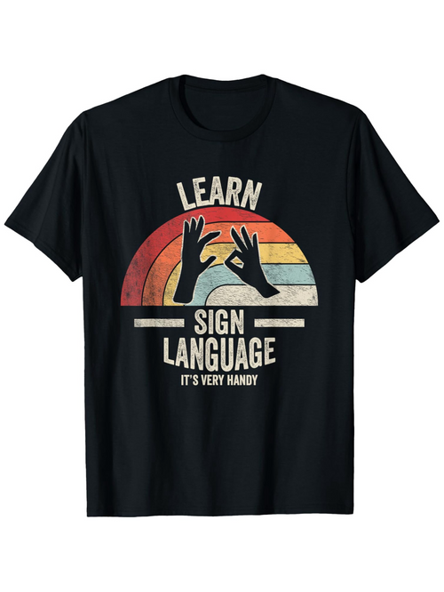 Men's Graphic T-Shirt Learn Sign Language Retro Rainbow Graphic Hands T Shirt