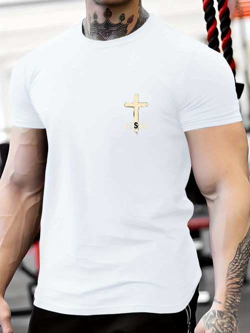 Men's Graphic T-Shirt Gold Cross Emblem With Bold S Below Symbol