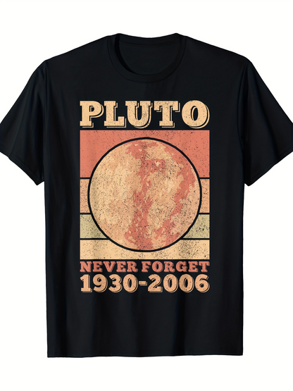 Men's Graphic T-Shirt Never Forget Vintage Planet Pluto With Textured Circle Design