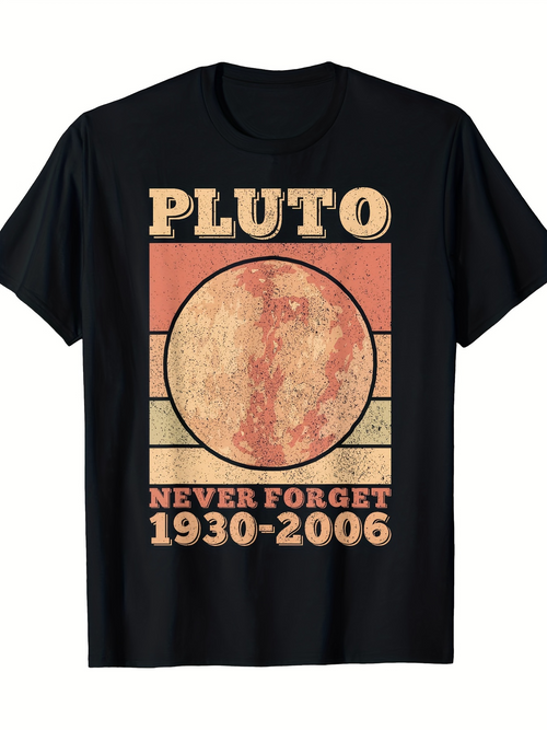 Men's Graphic T-Shirt Never Forget Vintage Planet Pluto With Textured Circle Design