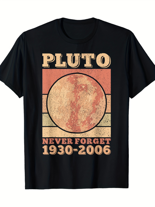 Men's Graphic T-Shirt Never Forget Vintage Planet Pluto With Textured Circle Design