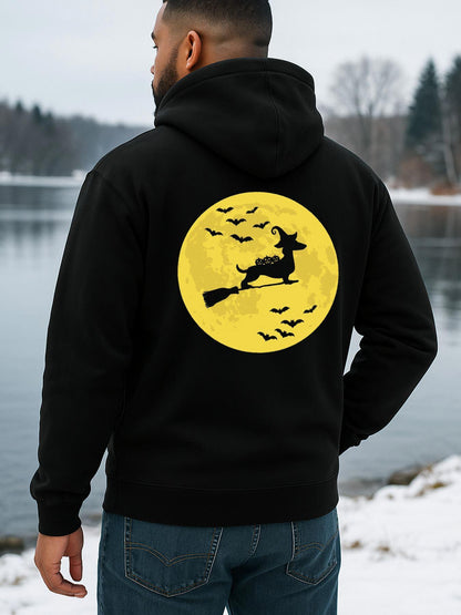 Men's Graphic Hoodie Full Moon With Flying Silhouette Witch Surrounded By Dark Bats