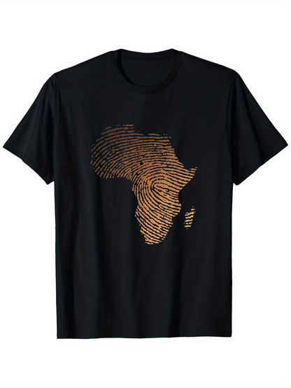 Men's Graphic T-Shirt Golden Fingerprint Lines Forming African Continent Silhouette Map