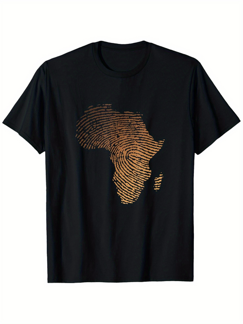 Men's Graphic T-Shirt Golden Fingerprint Lines Forming African Continent Silhouette Map