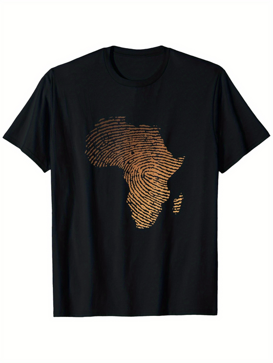 Men's Graphic T-Shirt Golden Fingerprint Lines Forming African Continent Silhouette Map
