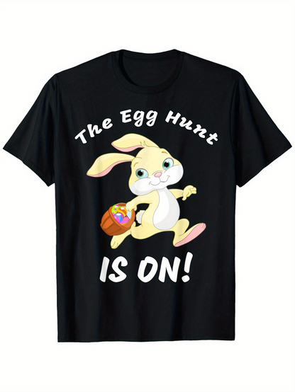 Men's Graphic T-Shirt The Egg Hunt Is On Playful Easter Bunny With A Basket Of Decorated Colorful Eggs