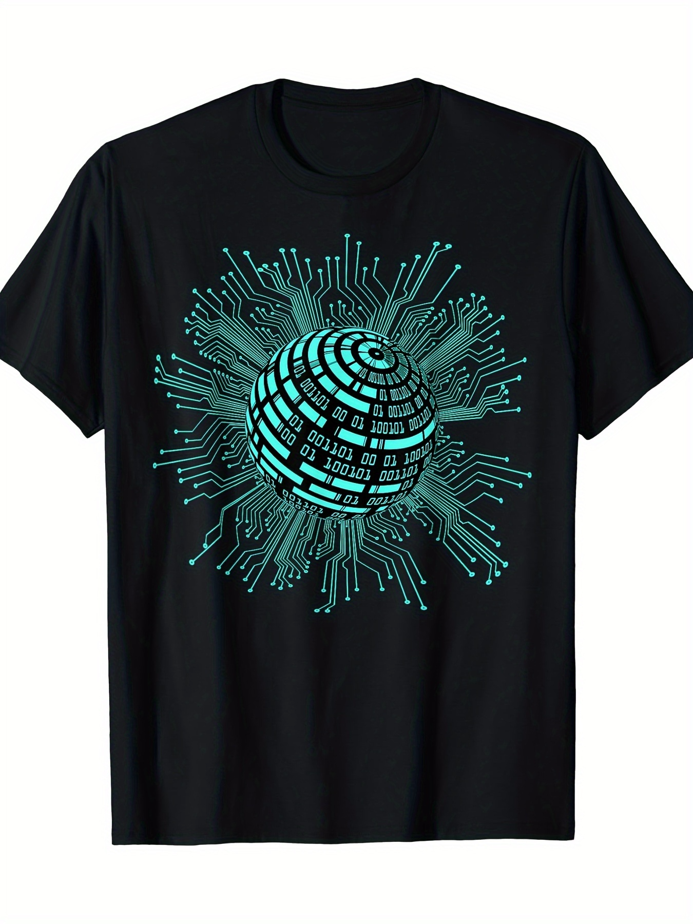 Men's Graphic T-Shirt Glowing Circuit Pathways Radiating From Cyber Sphere Central Core