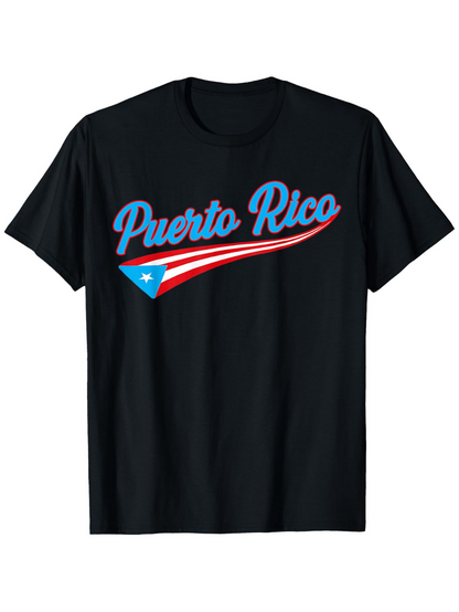 Men's Graphic T-Shirt Puerto Rico Script With Red Blue Artistic Flag Graphic
