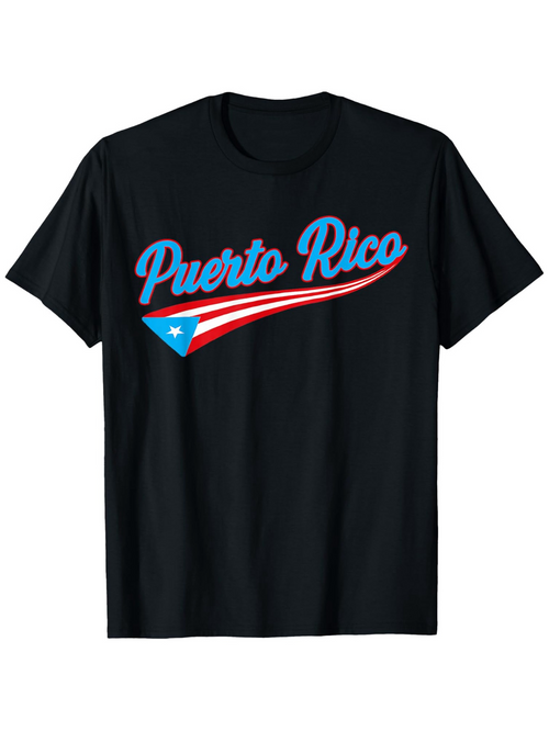 Men's Graphic T-Shirt Puerto Rico Script With Red Blue Artistic Flag Graphic