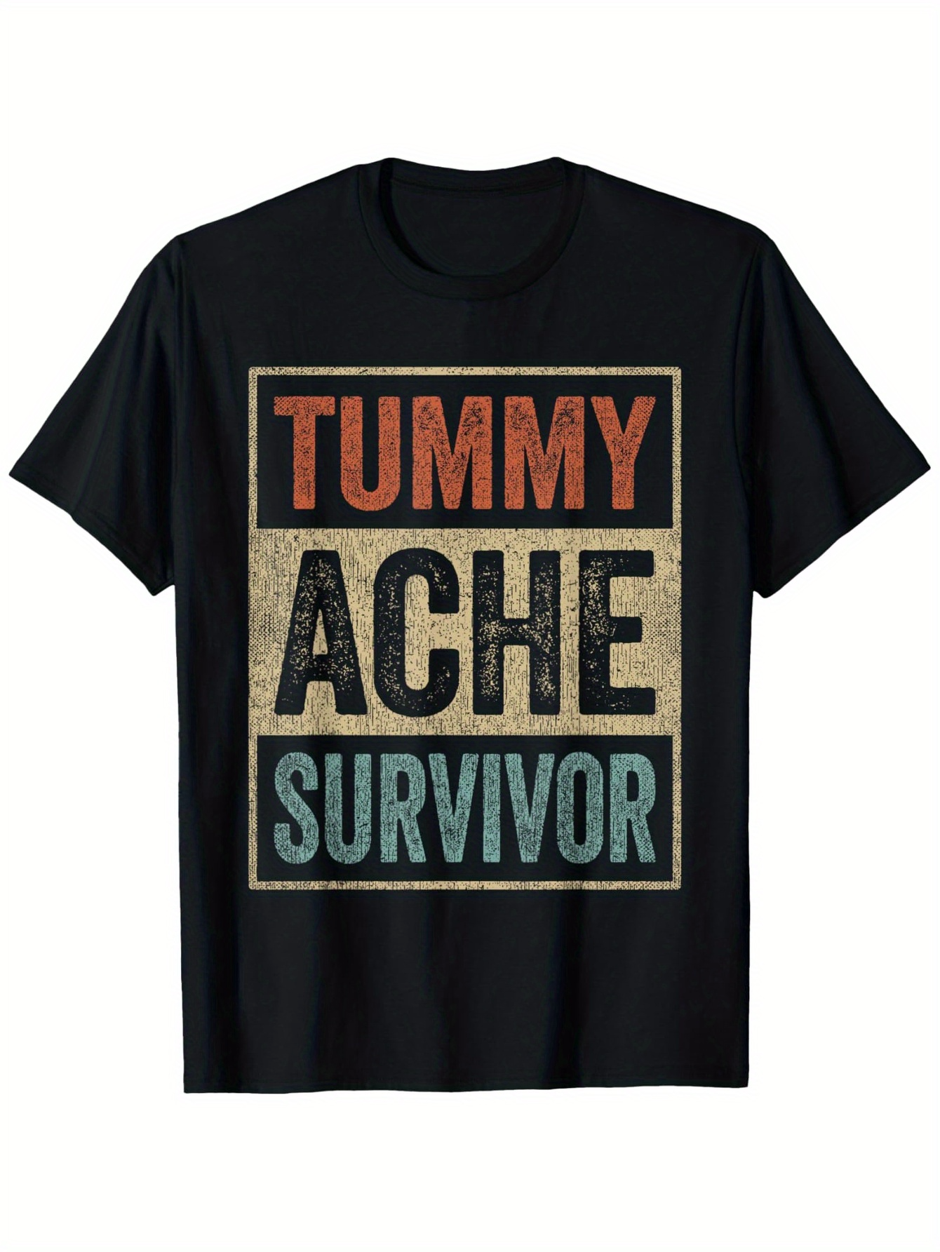 Men's Graphic T-Shirt Tummy Ache Survivor Vintage Distressed Block Lettering Graphic T Shirt