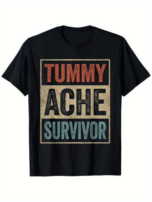 Men's Graphic T-Shirt Tummy Ache Survivor Vintage Distressed Block Lettering Graphic T Shirt