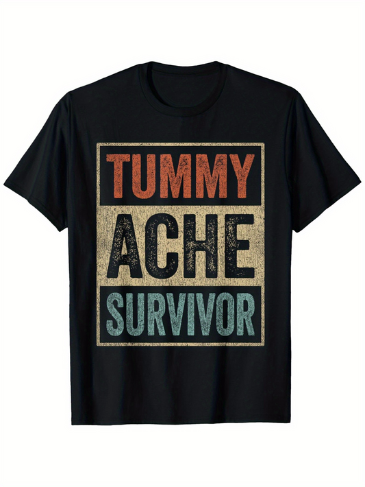 Men's Graphic T-Shirt Tummy Ache Survivor Vintage Distressed Block Lettering Graphic T Shirt