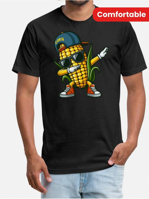 Men's Graphic T-Shirt Cool Dancing Corn Wearing Sunglasses Sneakers And Hat Corn