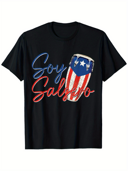 Men's Graphic T-Shirt Soy Salsero Patriotic Bongo With Shining Red And Blue Accents Drum