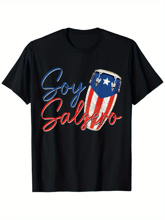 Men's Graphic T-Shirt Soy Salsero Patriotic Bongo With Shining Red And Blue Accents Drum