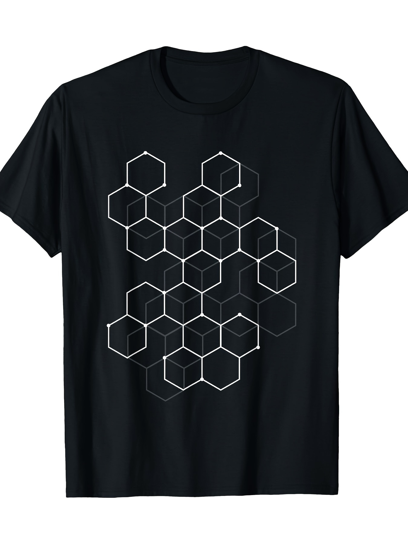 Men's Graphic T-Shirt White Geometric Overlay With Interlocking Hexagonal Shapes Pattern