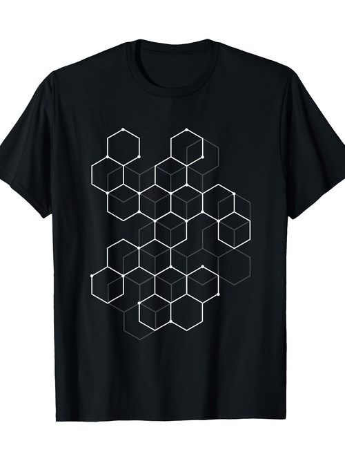 Men's Graphic T-Shirt White Geometric Overlay With Interlocking Hexagonal Shapes Pattern