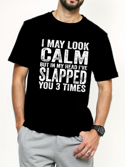 Men's Graphic T-Shirt I May Look Calm But In My Head I Have Slapped You Three Times Funny Statement T Shirt