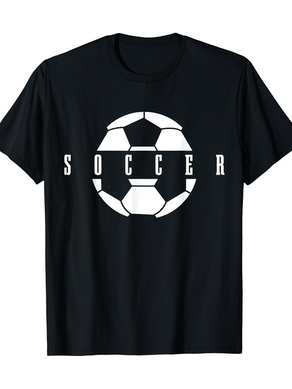 Men's Graphic T-Shirt Soccer Bold Letters With Graphic Geometric Style Ball Design Soccer Ball