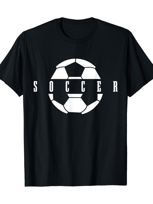Men's Graphic T-Shirt Soccer Bold Letters With Graphic Geometric Style Ball Design Soccer Ball