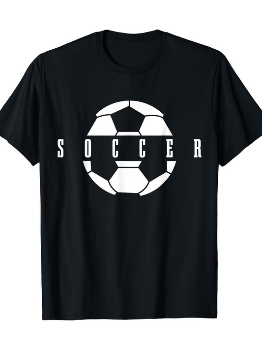 Men's Graphic T-Shirt Soccer Bold Letters With Graphic Geometric Style Ball Design Soccer Ball