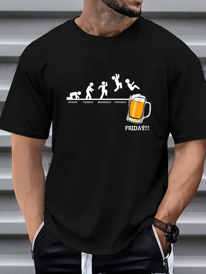 Men's Graphic T-Shirt Friday Evolution Chart With Joyful Beer Mug Illustration