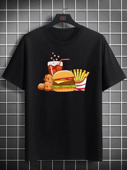 Men's Graphic T-Shirt Crispy French Fries With Soda And Classic Hamburger