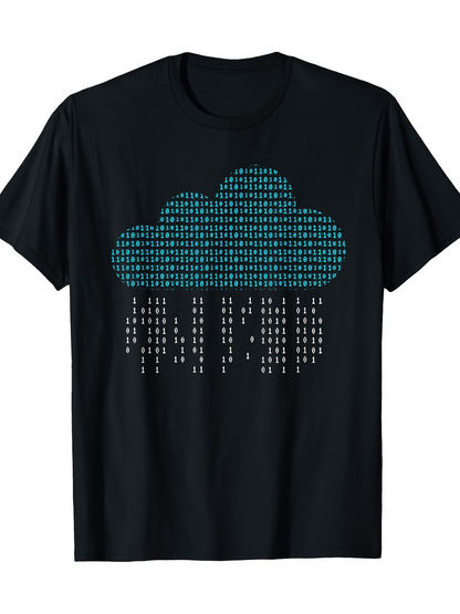 Men's Graphic T-Shirt Technology Rain Cloud With Blue Digital Code Drops Cloud