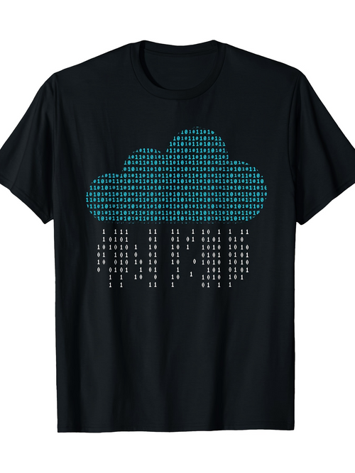 Men's Graphic T-Shirt Technology Rain Cloud With Blue Digital Code Drops Cloud