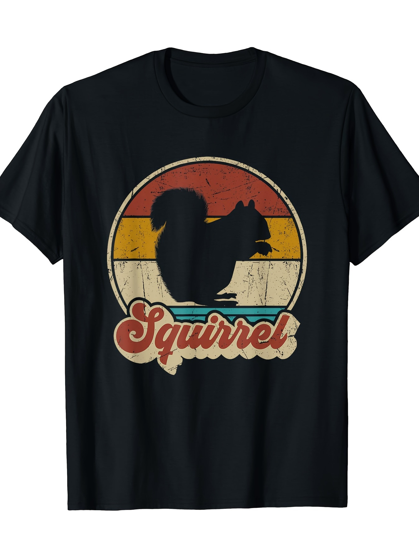 Men's Graphic T-Shirt Retro Sunset Stripes With Large Playful Animal Squirrel Silhouette Squirrel