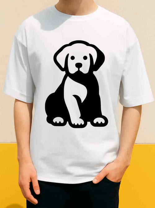 Men's Graphic T-Shirt Playful Monochrome Silhouette Puppy Sitting Under Daylight Puppy