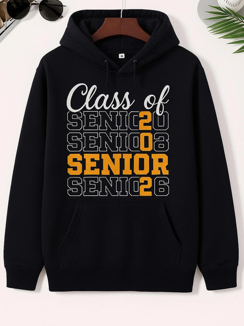 Men's Graphic Hoodie Class Of Senior Lettering With Vintage Year Numbers Sweatshirt