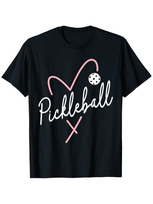 Men's Graphic T-Shirt Pickleball Heart Outline With Paddle And Sport Ball