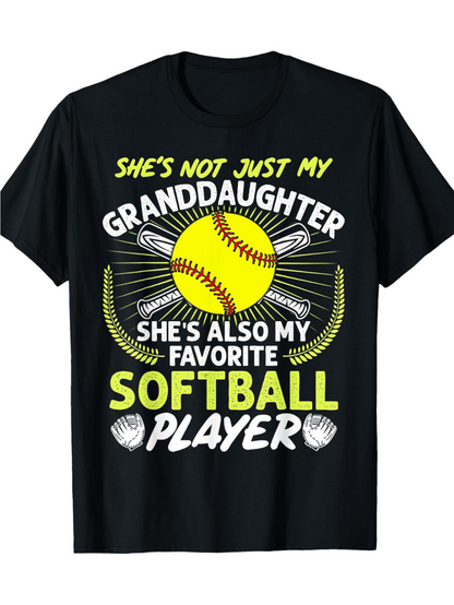 Men's Graphic T-Shirt Shes Not Just My Granddaughter With Yellow Softball Surrounded By Bats And Gloves